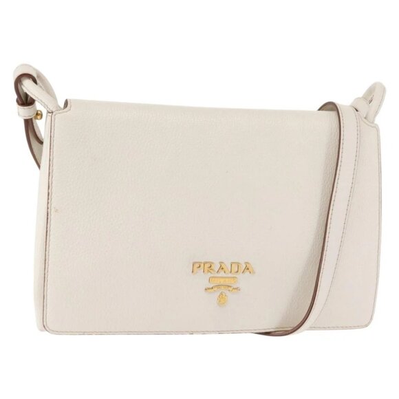 PRADA Shoulder Bag Leather White Gold Auth ep11182 - Picture 1 of 16